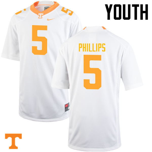 Youth #5 Kyle Phillips Tennessee Volunteers College Football Jerseys-White